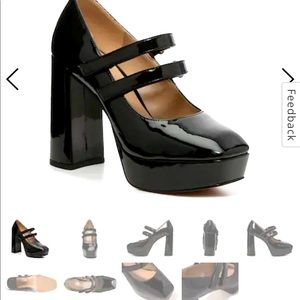 Mix No. 6 Chunky Black Patent Leather Double Strap Mary Jane Platform. Size 7.